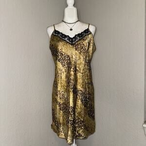 Gilligan & O'Malley Satin Animal Print Nightgown Slip Dress Lingerie Women's L